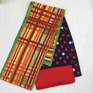 Funky Pattern Fabric Polka Dot Madras Plaid Head Wrap Scarfs LOT OF 2 Vintage